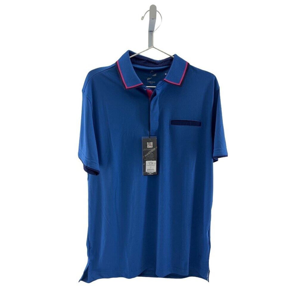 Head Blue Raphael Golf Polo Shirt W/Pink Trim & Faux Pocket Detail Lightweight &
